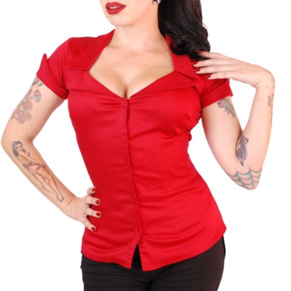 Pinky Pinups Button Up Shirt Red